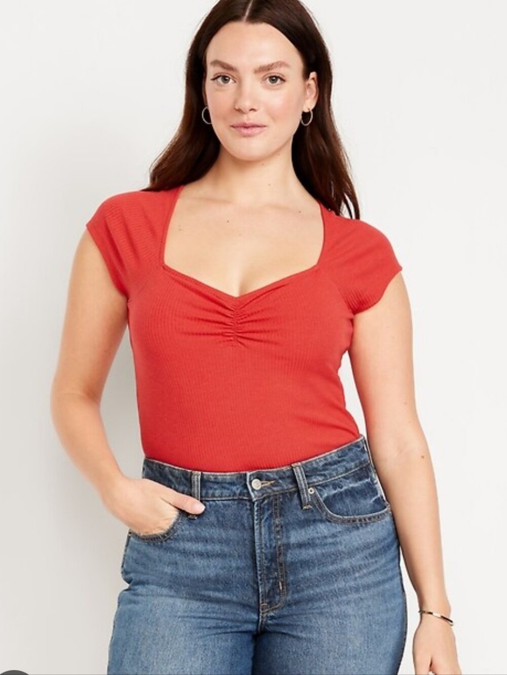 Old Navy Double-Layer Ribbed Cinched Bodysuit Coral Orange M